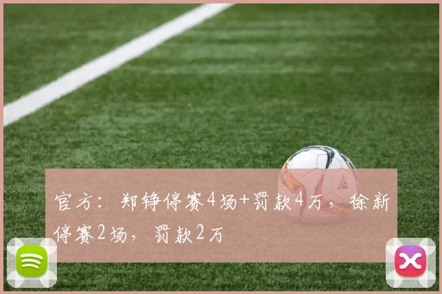 官方：郑铮停赛4场+罚款4万，徐新停赛2场，罚款2万